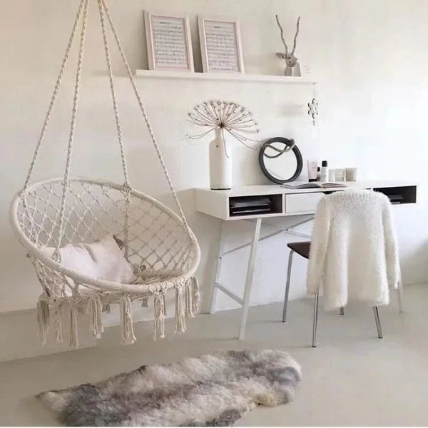 Fauteuil Suspendu en Macramé Style Bohème - Gris