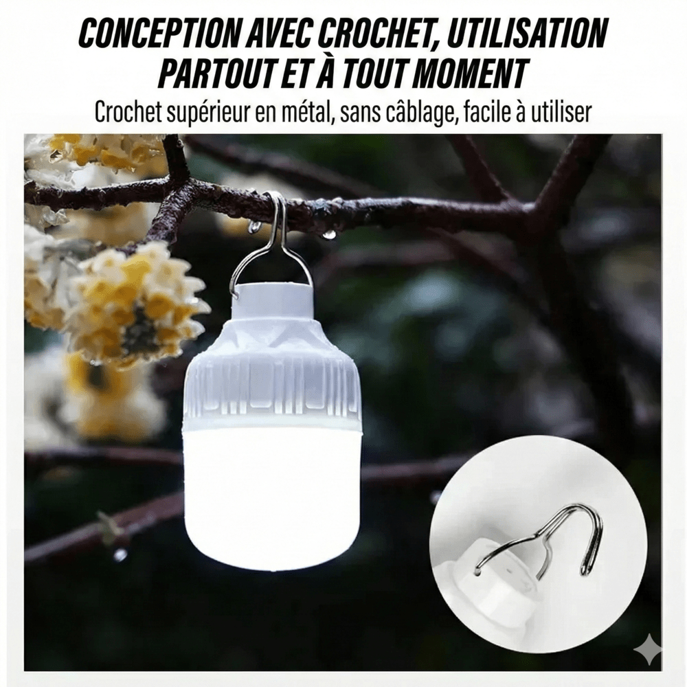 Ampoule 80W Sans Fil Rechargeable Waterproof à Suspendre -
