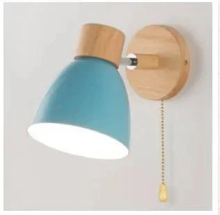 Applique Murale Bois Scandinave - Bleu avec interrupteur tirette