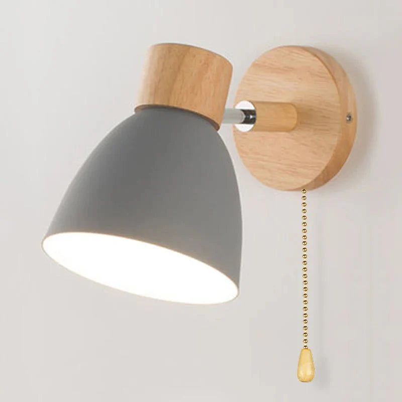 Applique Murale Bois Scandinave - Gris avec interrupteur tirette
