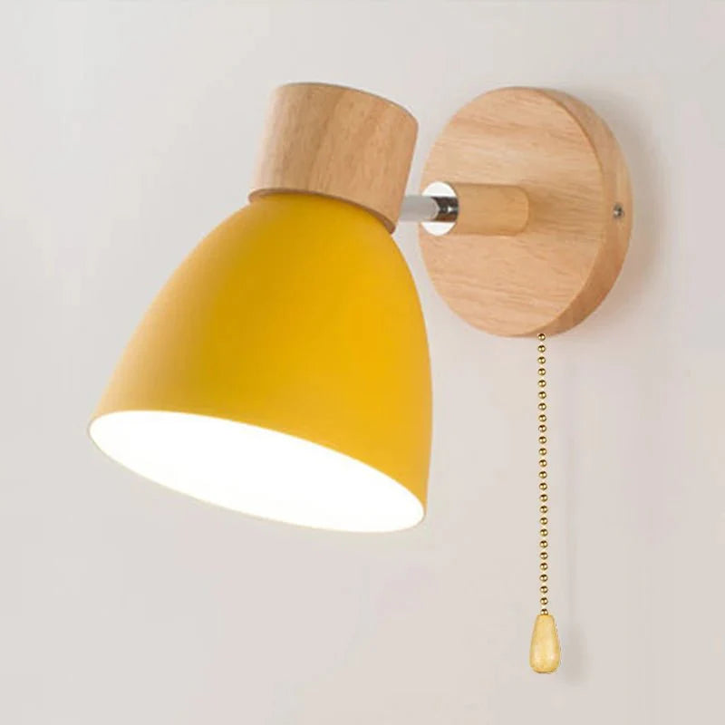 Applique Murale Bois Scandinave - Jaune avec interrupteur tirette