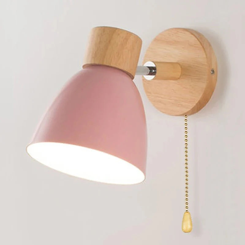 Applique Murale Bois Scandinave - Rose avec interrupteur tirette