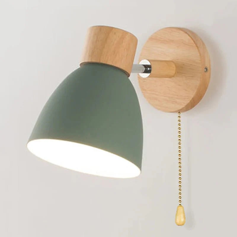 Applique Murale Bois Scandinave - Vert avec interrupteur tirette