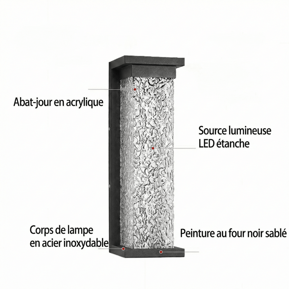 Applique Murale Extérieur Verre Texturé - 35CM