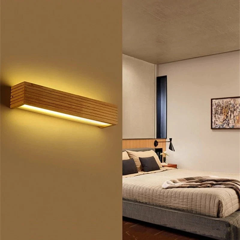 Applique Murale LED Bois Rectangulaire Style Japonais - 45 cm