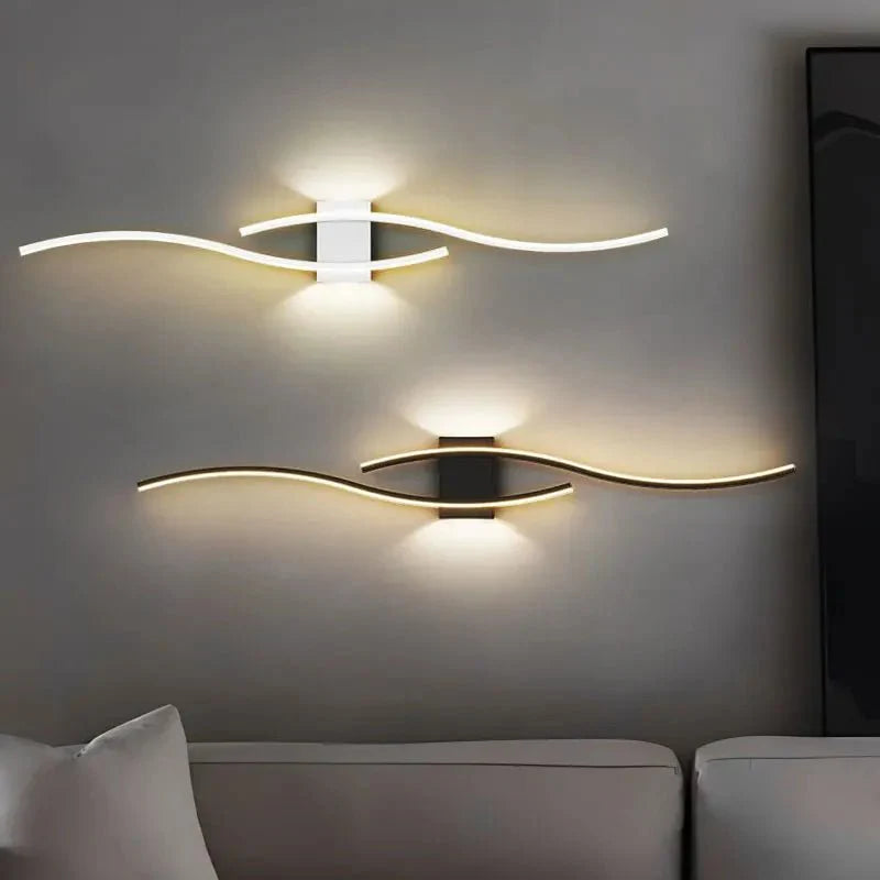 Applique Murale LED Design Double Vague - Noir 60cm