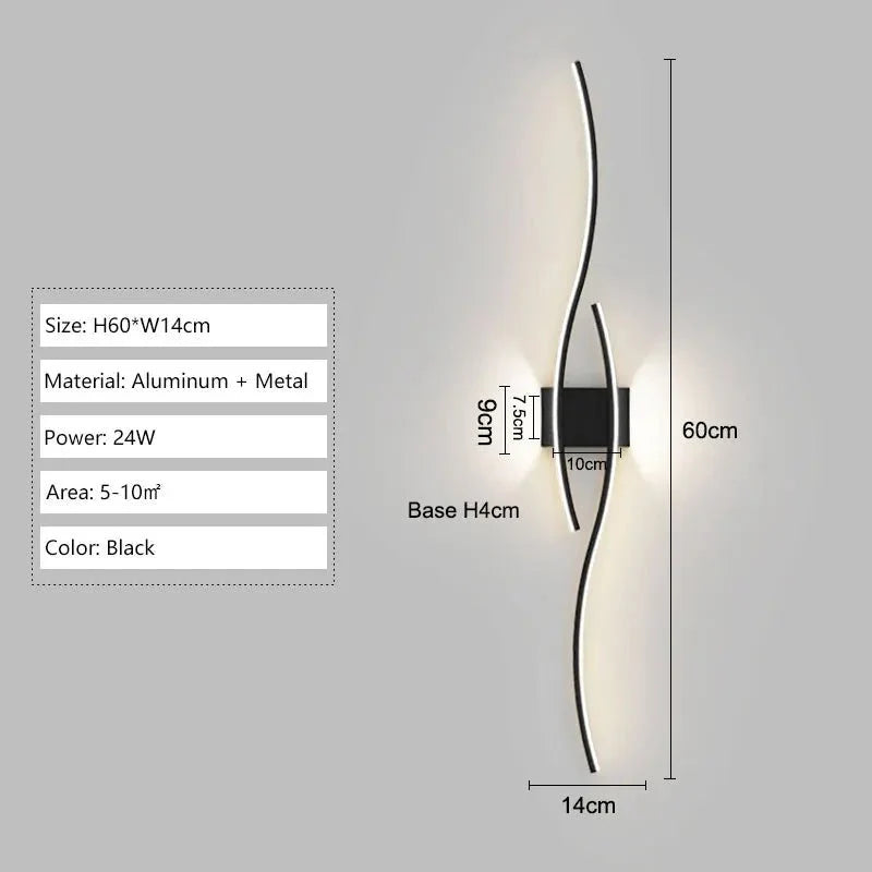 Applique Murale LED Design Double Vague - Noir 60cm