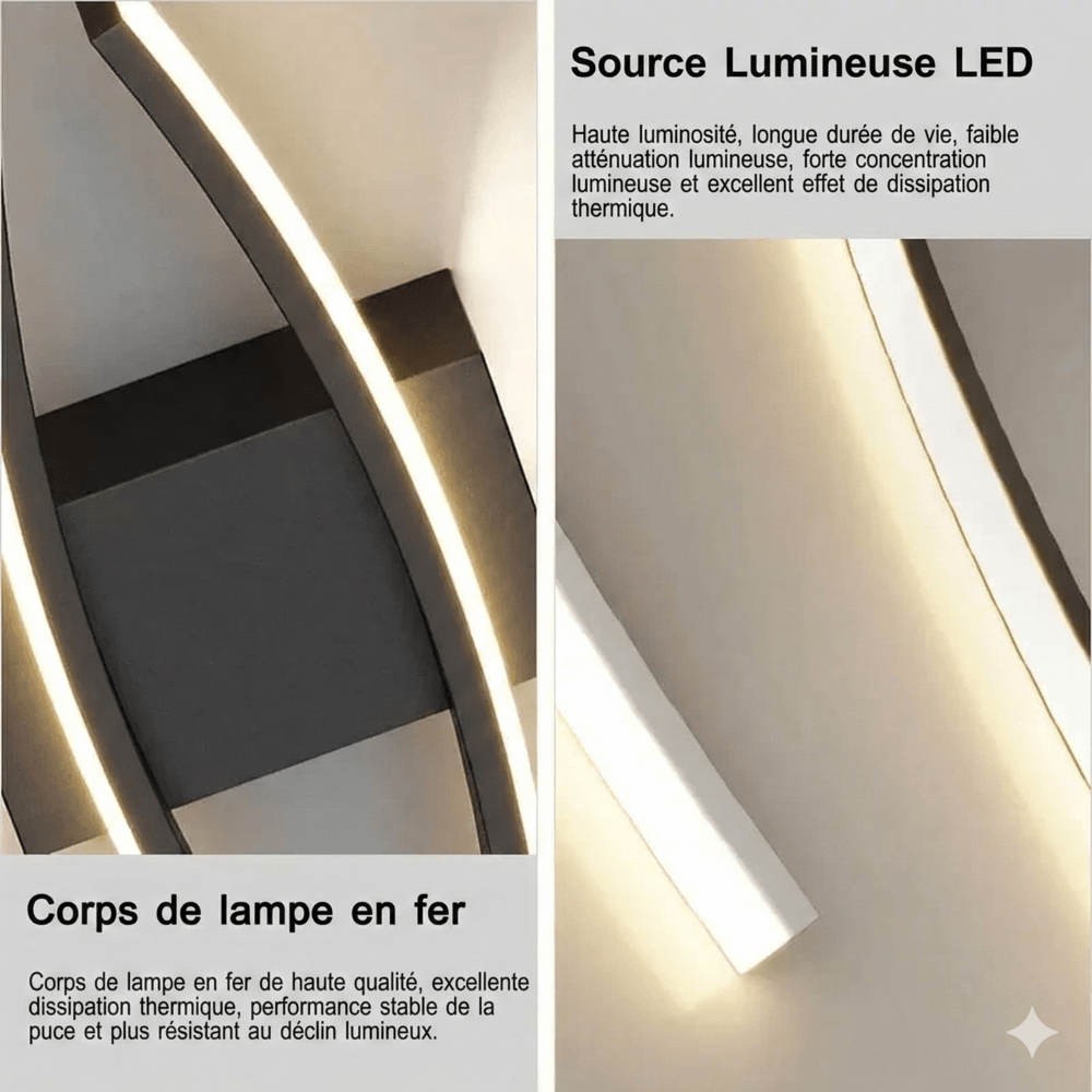 Applique Murale LED Design Double Vague - Noir 60cm