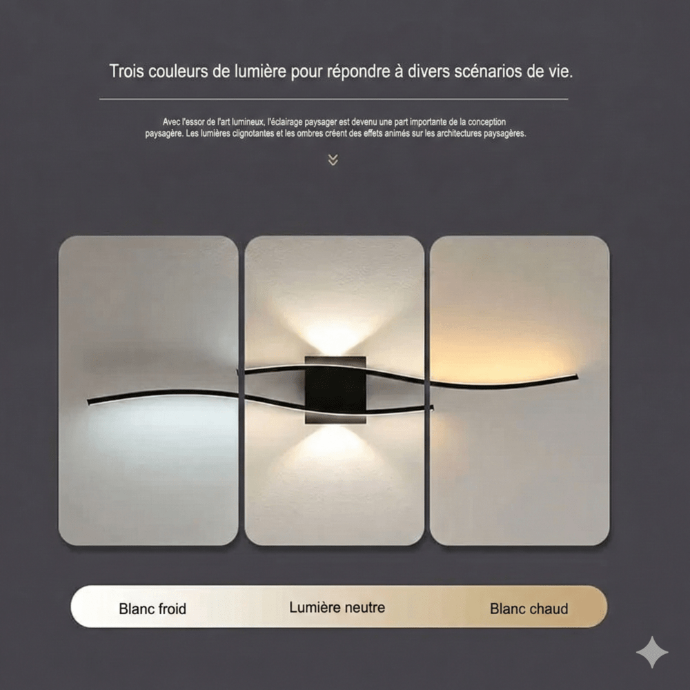 Applique Murale LED Design Double Vague - Noir 60cm