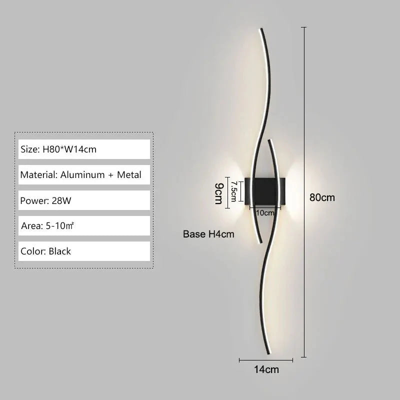 Applique Murale LED Design Double Vague - Noir 80cm