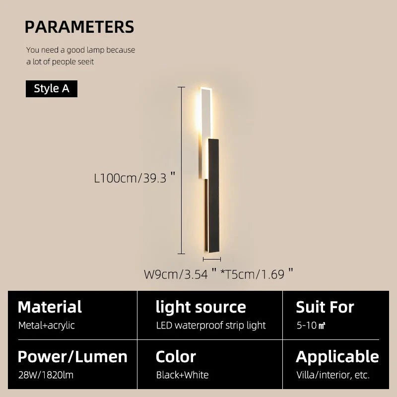 Applique Murale LED Longue Moderne - 100 X 9 X 5cm Modèle A