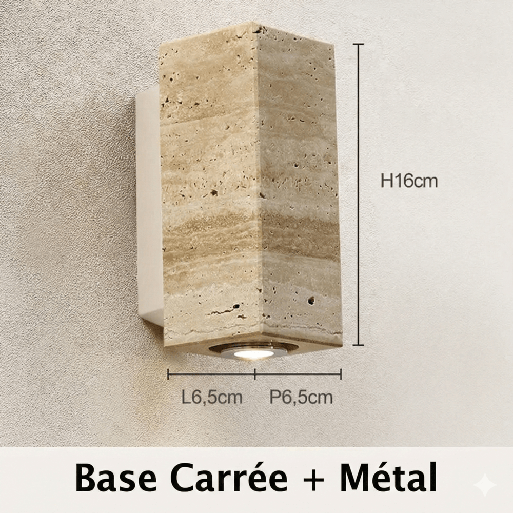 Applique Murale LED Pierre Naturelle Wabi Sabi - Base carré aluminium