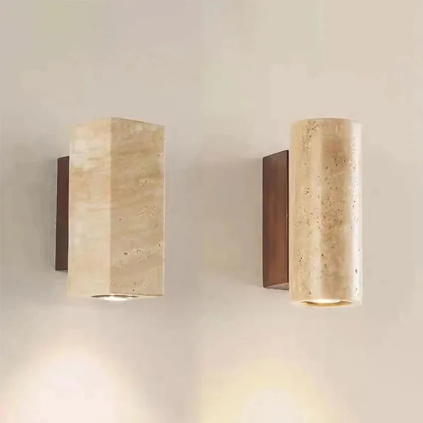 Applique Murale LED Pierre Naturelle Wabi Sabi - Base ronde bois