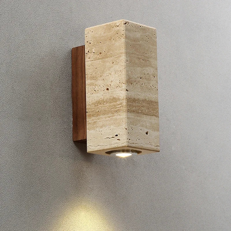 Applique Murale LED Pierre Naturelle Wabi Sabi - Base ronde bois