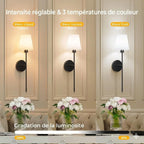 Applique Murale Sans Fil avec Abat - Jour - Lot de 2 - Couleur Noir