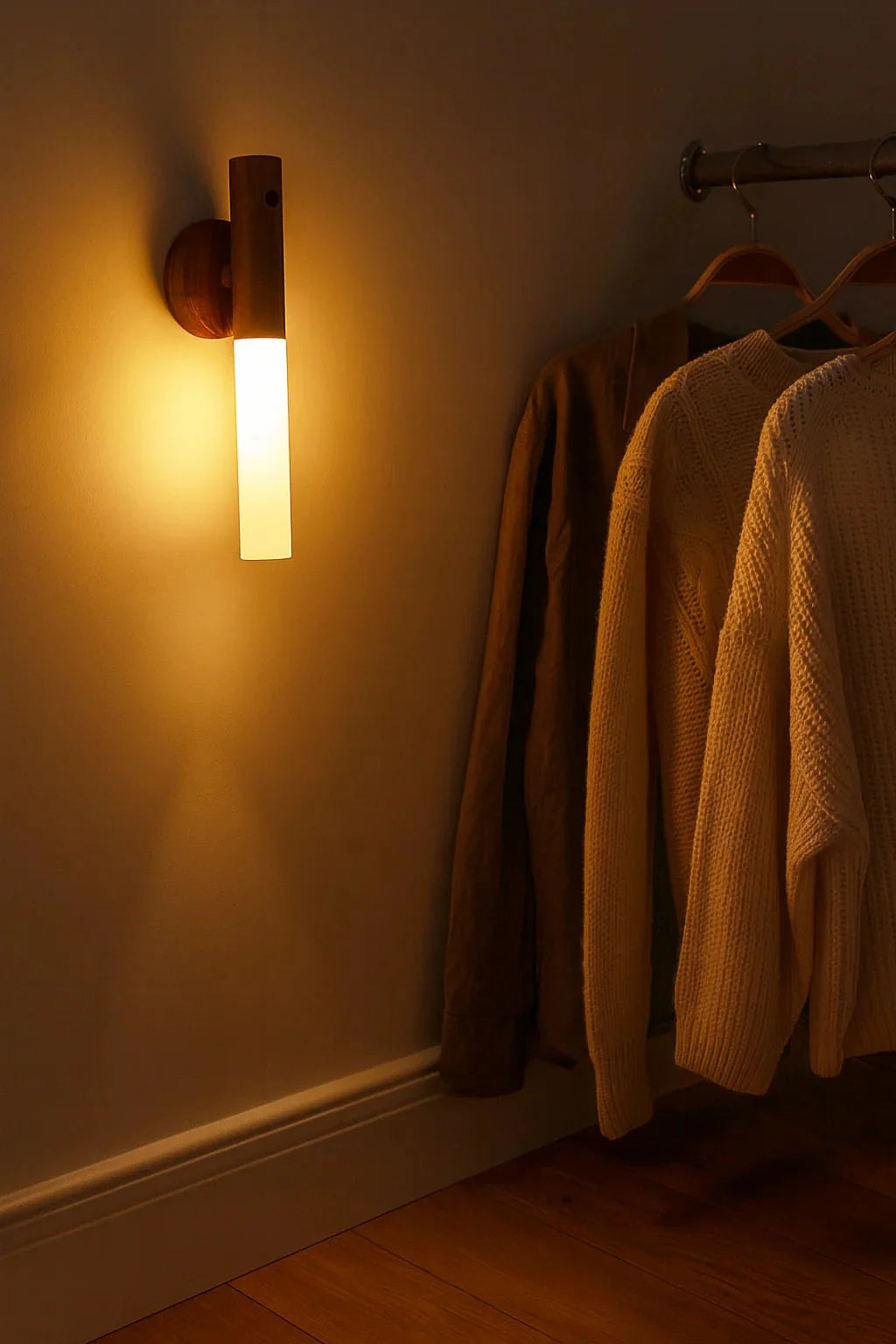 Applique Murale Sans Fil Détachable Bois avec Detecteur de Mouvement - Marron foncé