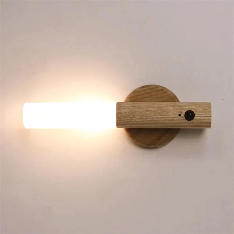 Applique Murale Sans Fil Détachable Bois avec Detecteur de Mouvement - Marron foncé