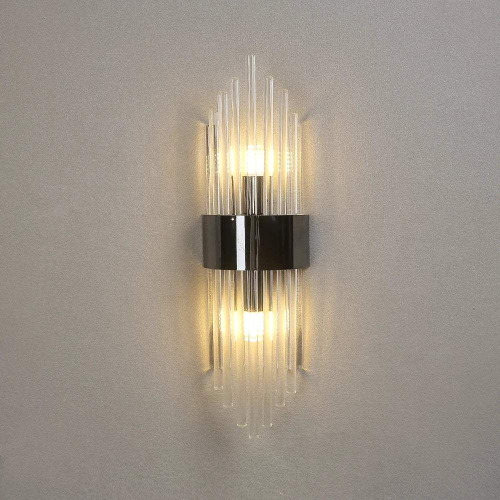 Applique Murale Tubes Verre et Métal Doré - A