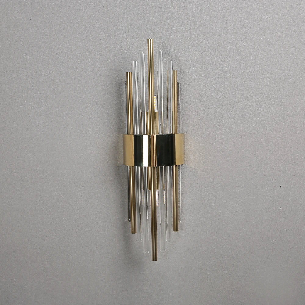Applique Murale Tubes Verre et Métal Doré - A