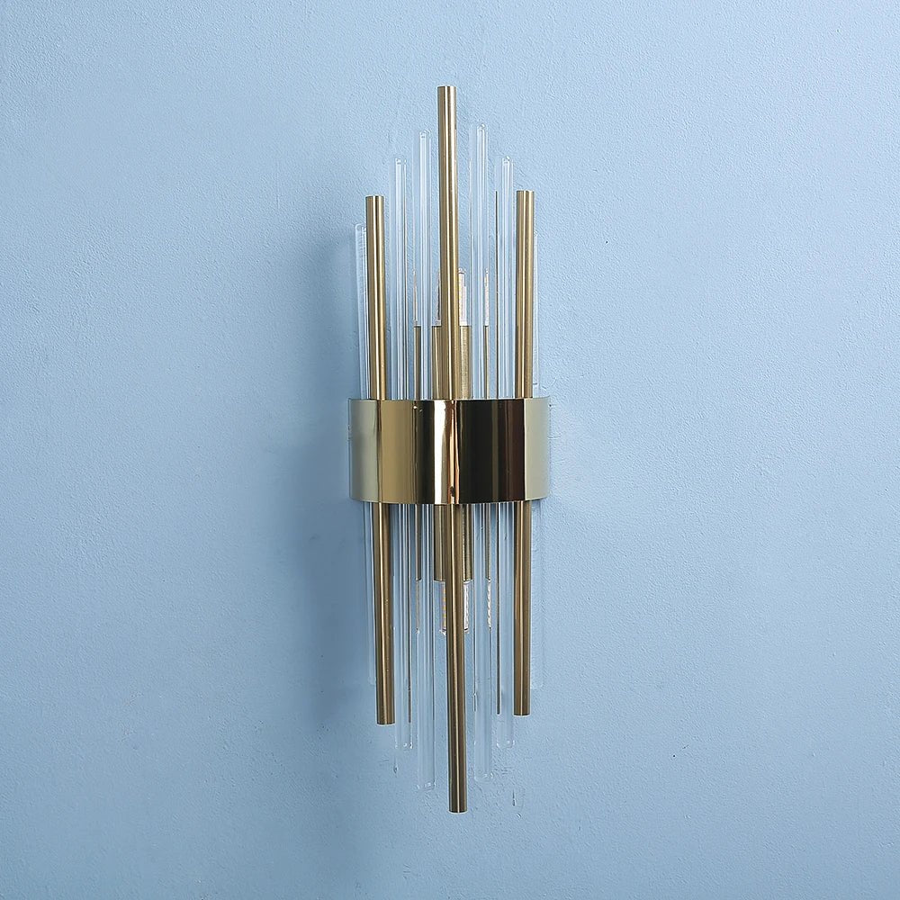 Applique Murale Tubes Verre et Métal Doré - A