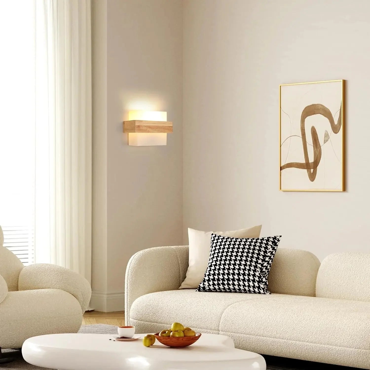 Applique Murale Verre Dépoli et Support Bois -
