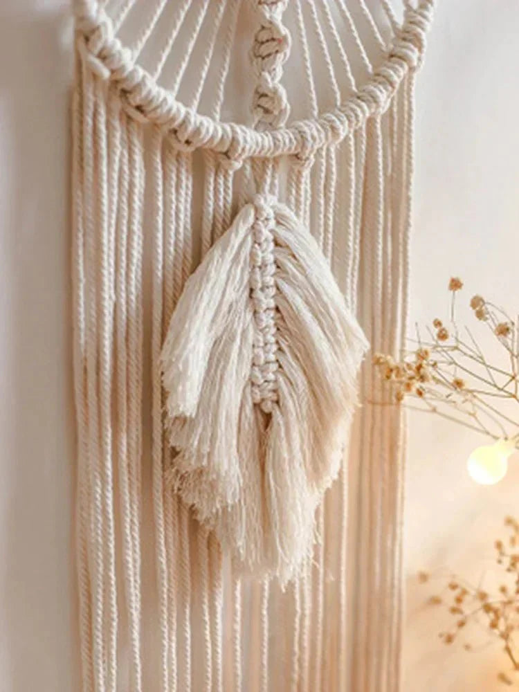 Attrape - rêve Macramé Minimaliste Beige Coton -