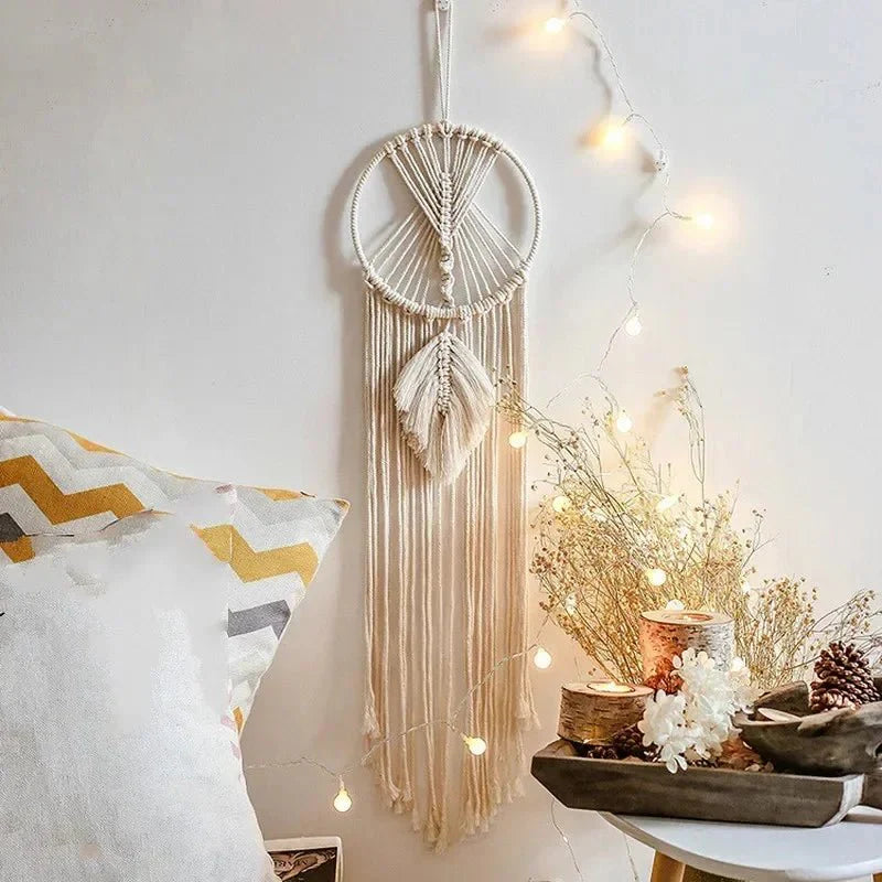Attrape - rêve Macramé Minimaliste Beige Coton -