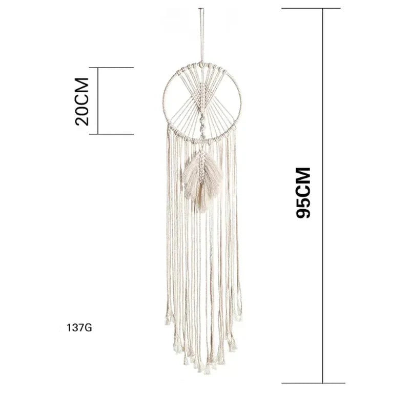 Attrape - rêve Macramé Minimaliste Beige Coton -