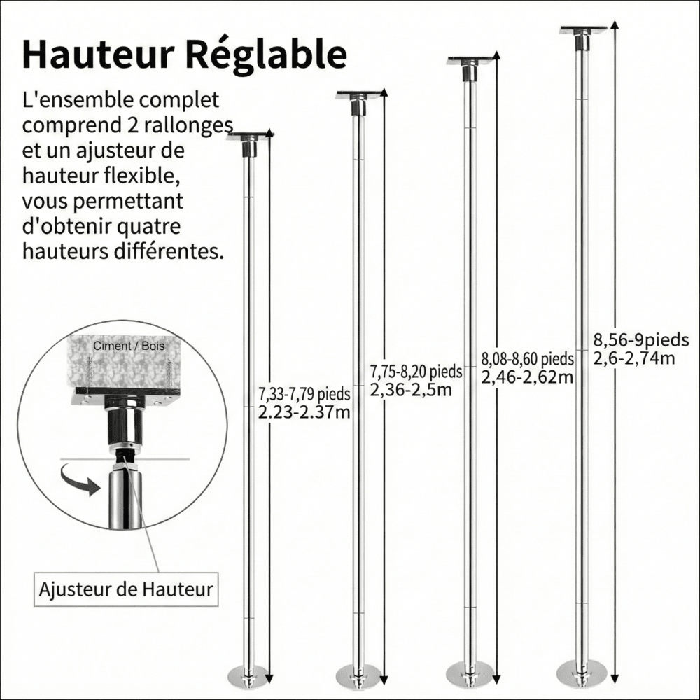 Barre de Pole Dance avec Fixation - Doré