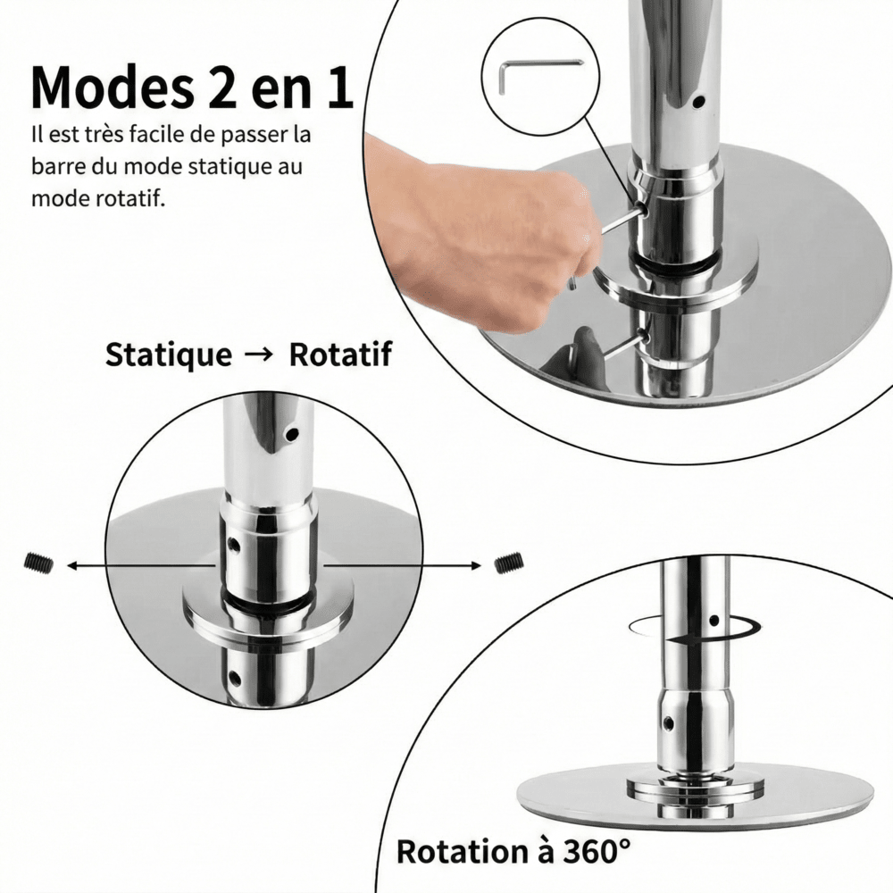Barre de Pole Dance avec Fixation - Doré