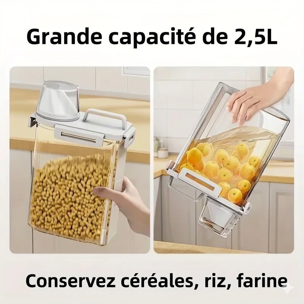 Boîte de Conservation Hermétique 2,5L pour Riz et Céréales avec Verre Doseur - 