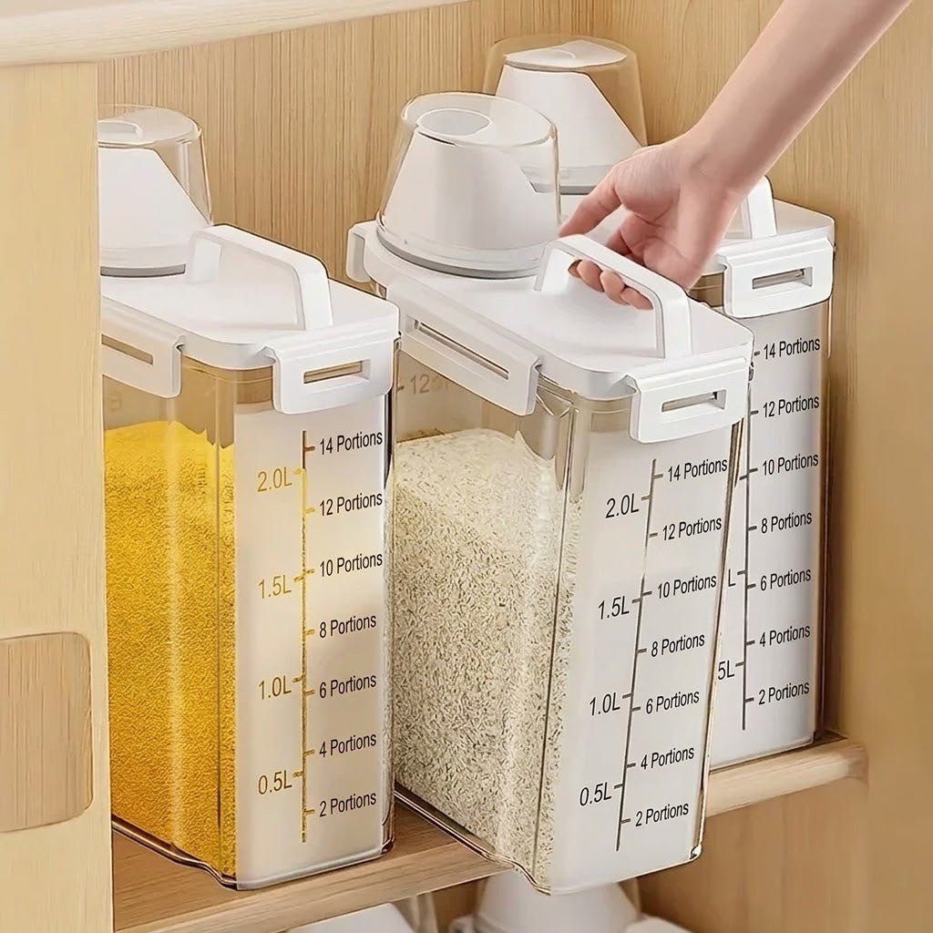 Boîte de Conservation Hermétique 2,5L pour Riz et Céréales avec Verre Doseur - 