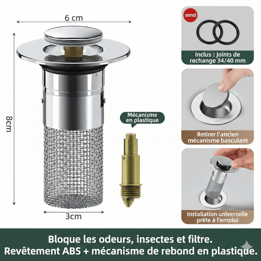 Bonde de Lavabo Clic Clac Universel - Cœur en Laiton (Haute Durabilité)