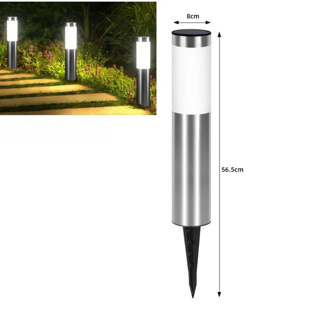 Borne Piquet Solaire Cylindrique Extérieur en Inox - L - Argent - Blanche