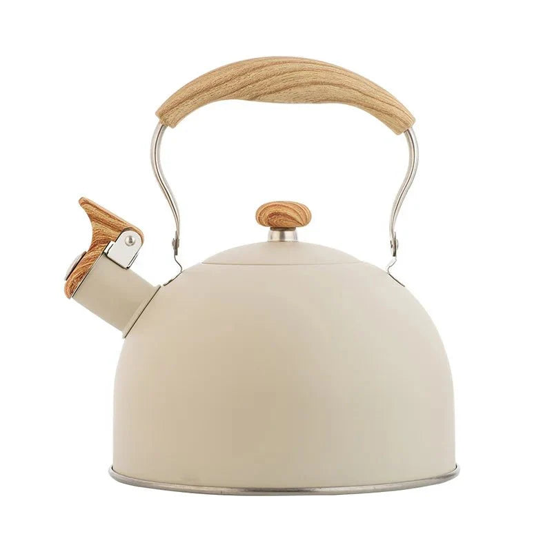 Bouilloire Sifflante Inox 2,5L Design Gaufré & Poignée Bois - A