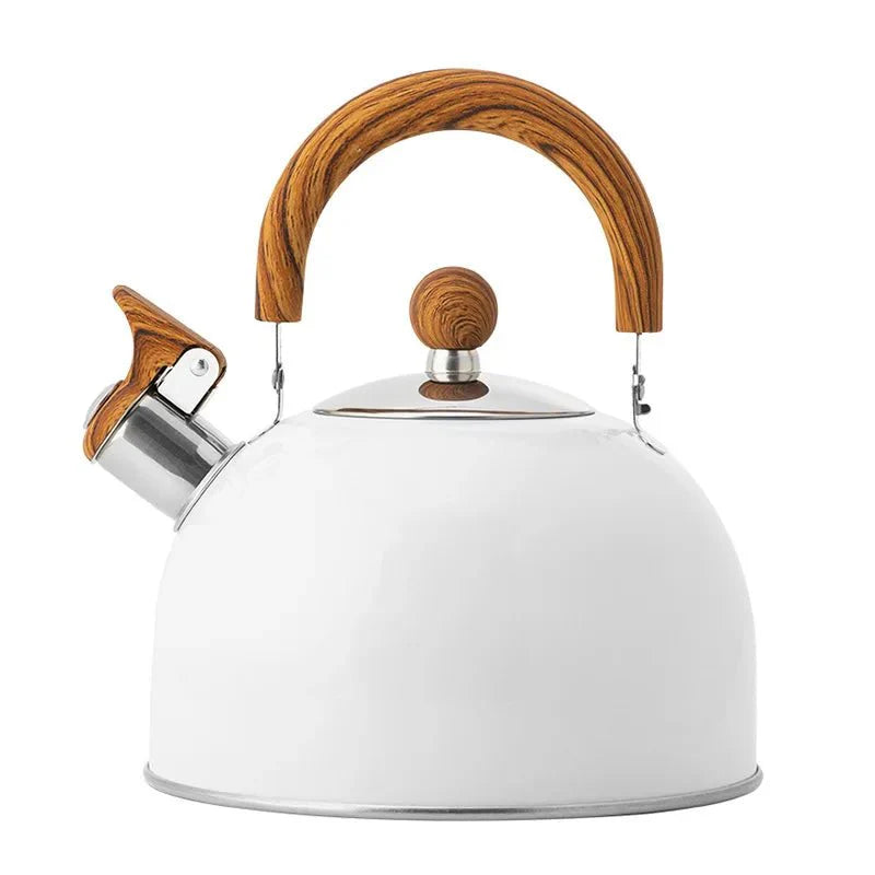 Bouilloire Sifflante Inox 2,5L Design Gaufré & Poignée Bois - B