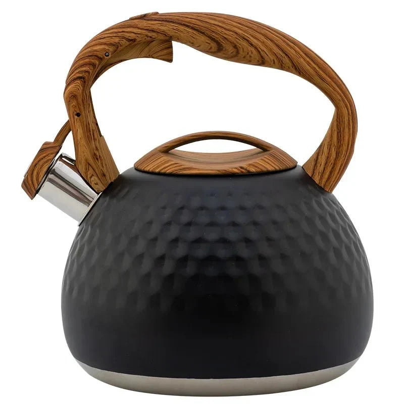 Bouilloire Sifflante Inox Noir Bois 3L -