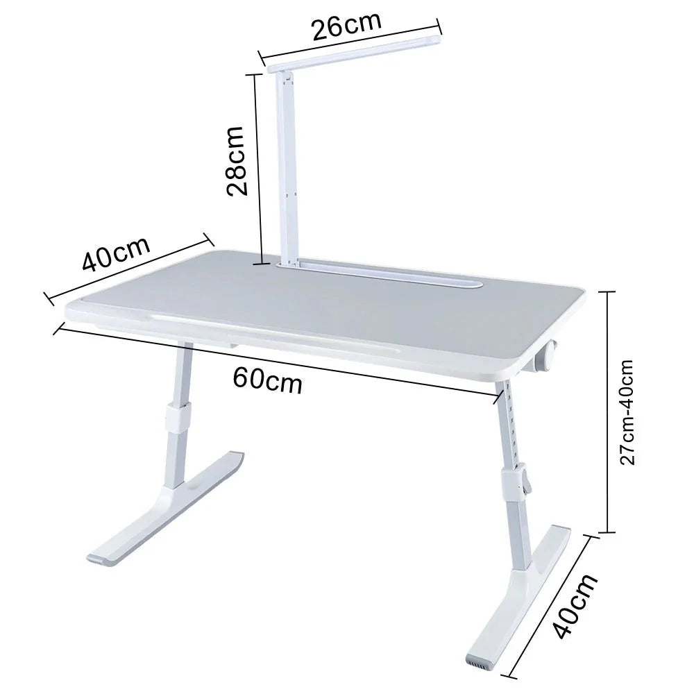Bureau de Lit avec Tiroir et Lampe - Gris