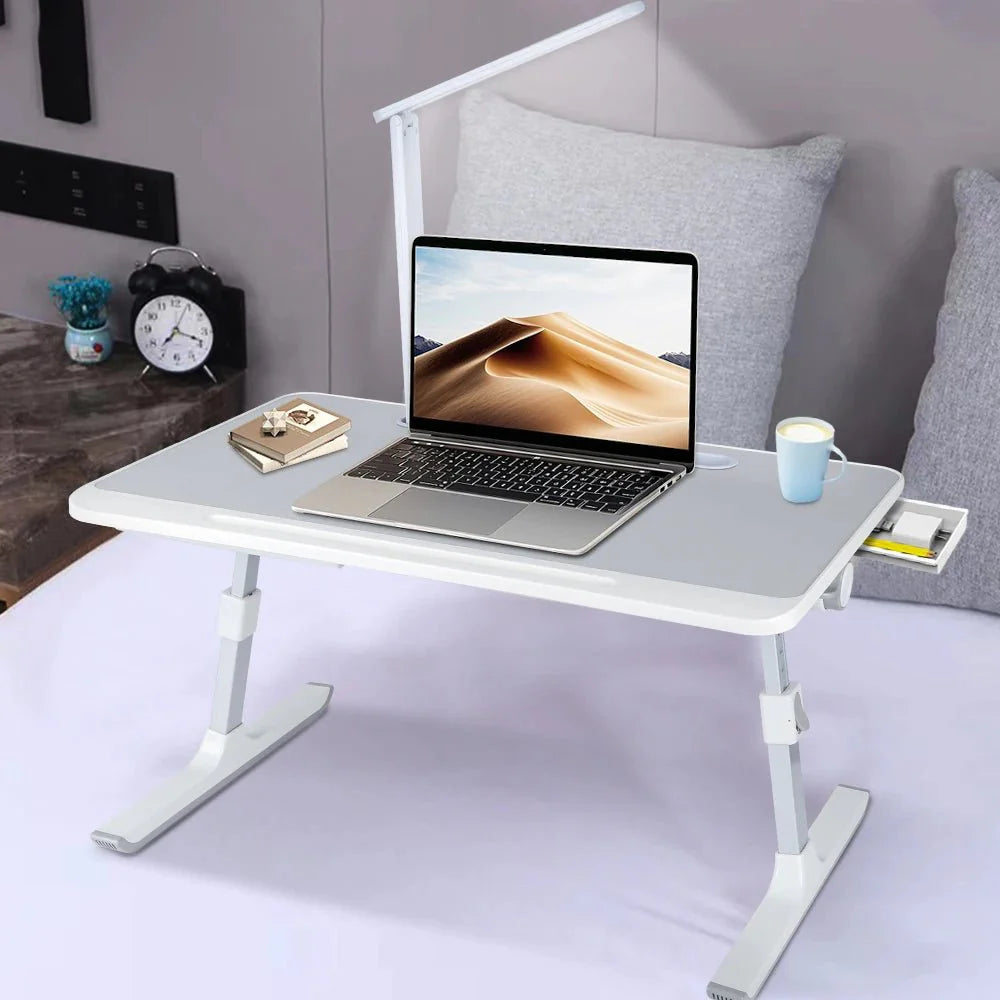 Bureau de Lit avec Tiroir et Lampe - Gris