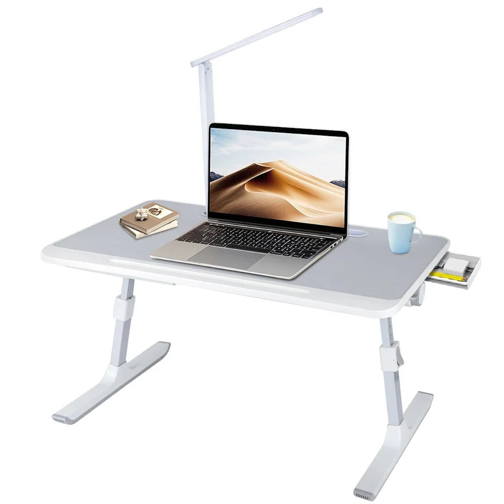 Bureau de Lit avec Tiroir et Lampe - Gris