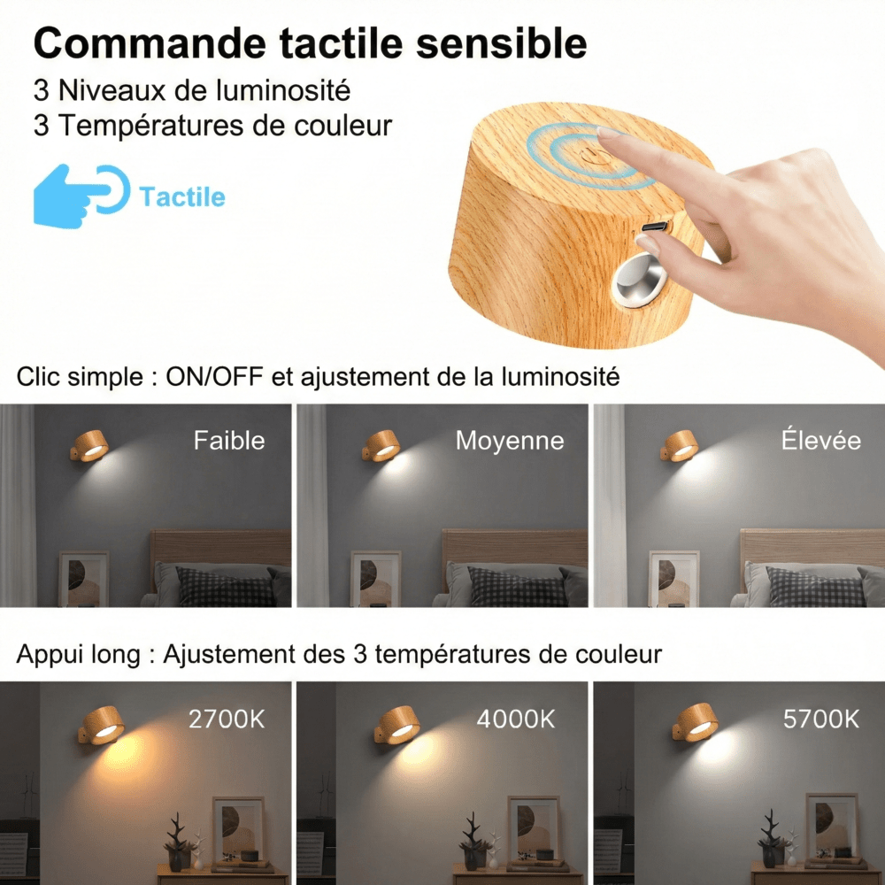 Applique Halo — Bois Orientable & Sans Fil