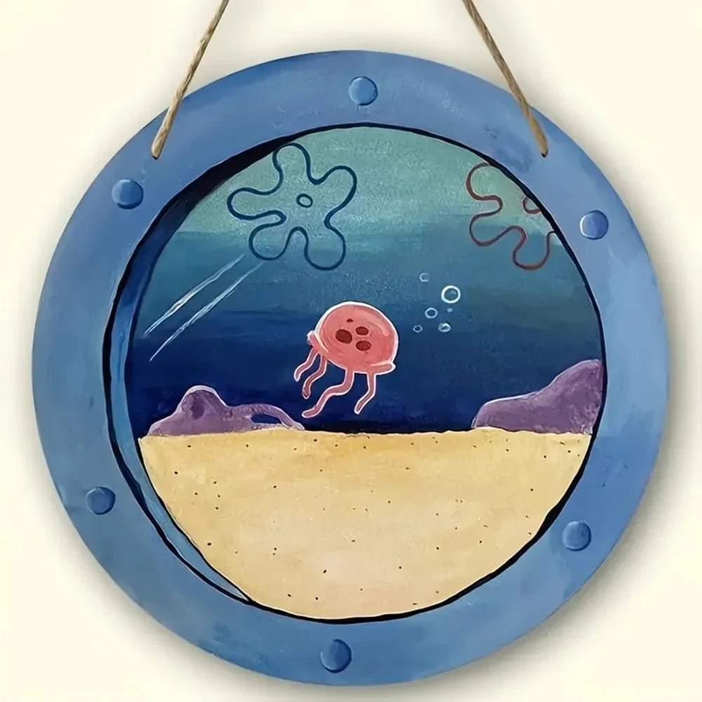Cadre Mural Hublot Rond Décor Océan et Méduse - A