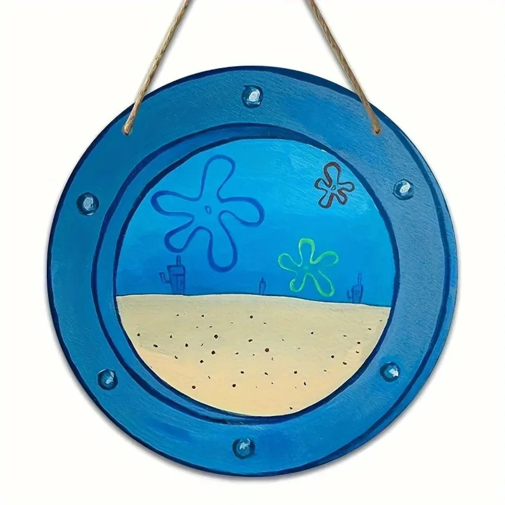 Cadre Mural Hublot Rond Décor Océan et Méduse - C