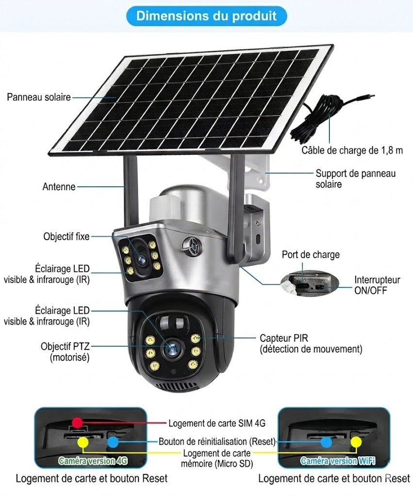 Camera Solaire Wifi ou 4G avec Détecteur de Mouvement - WiFi