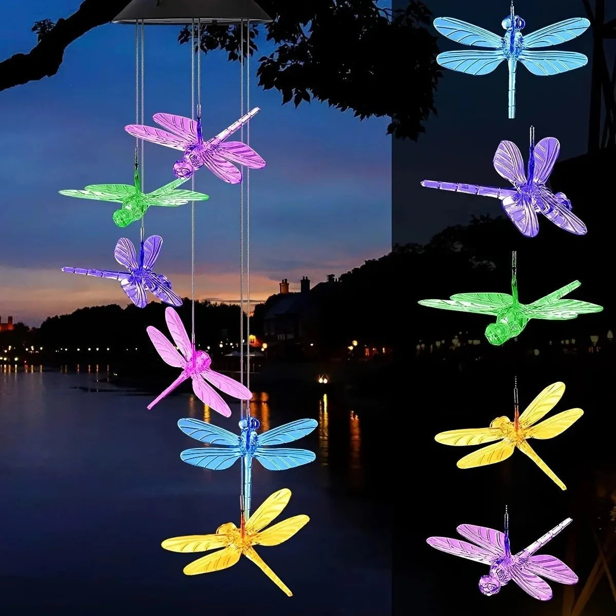 Carillon LED Solaire Lumineux - Libellule