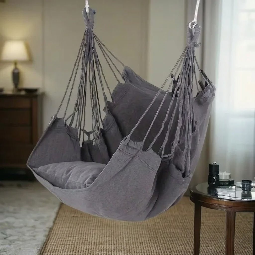 Chaise Hamac Suspendue en Toile Écrue - Gris