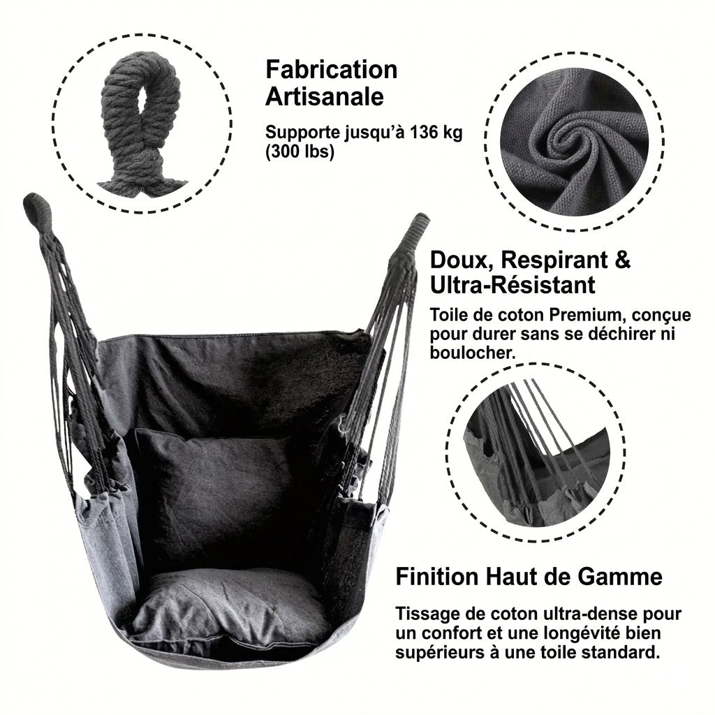 Chaise Hamac Suspendue en Toile Écrue - Gris