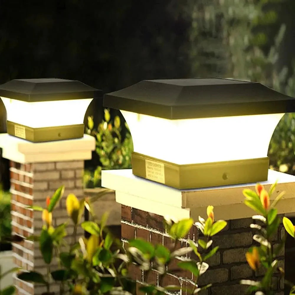 Chapeau de Pilier LED Solaire - Noir - Lumière blanche chaude