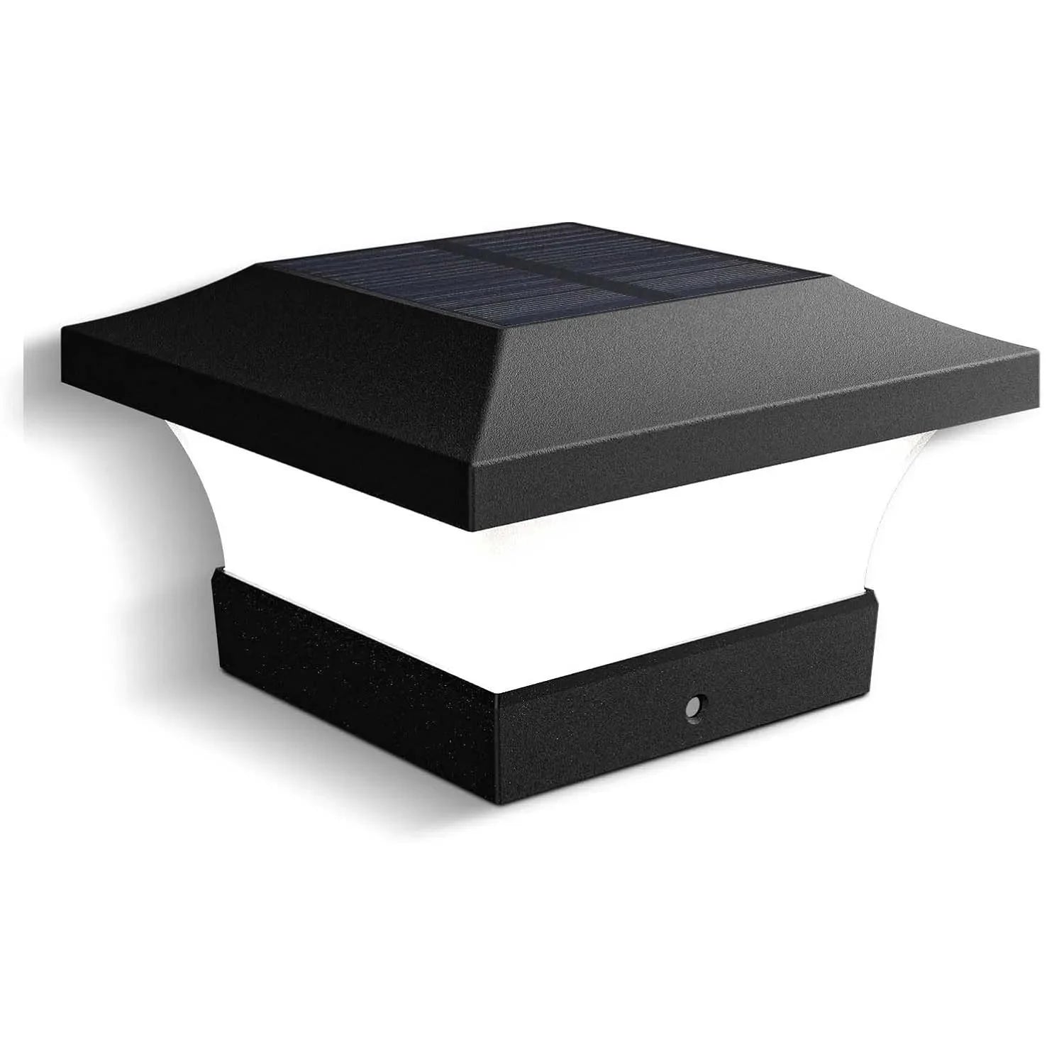 Chapeau de Pilier LED Solaire - Noir - Lumière blanche froide