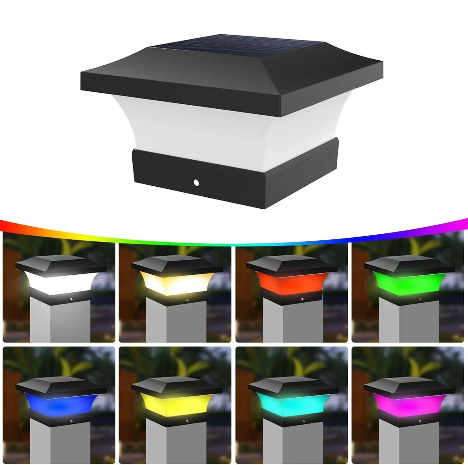 Chapeau de Pilier LED Solaire - Noir - Lumière RGB